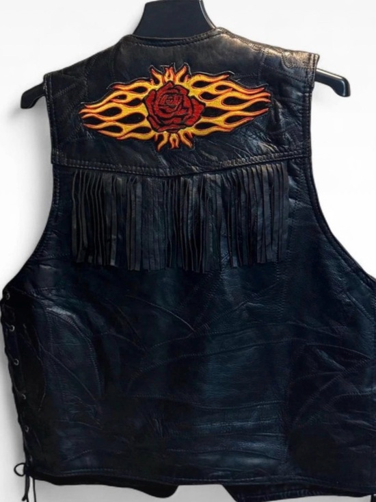 Navarre Leather Company Jackets & Blazers - Vintage Italian Stone Design Buffalo Leather Fringe Vest Women’s XL